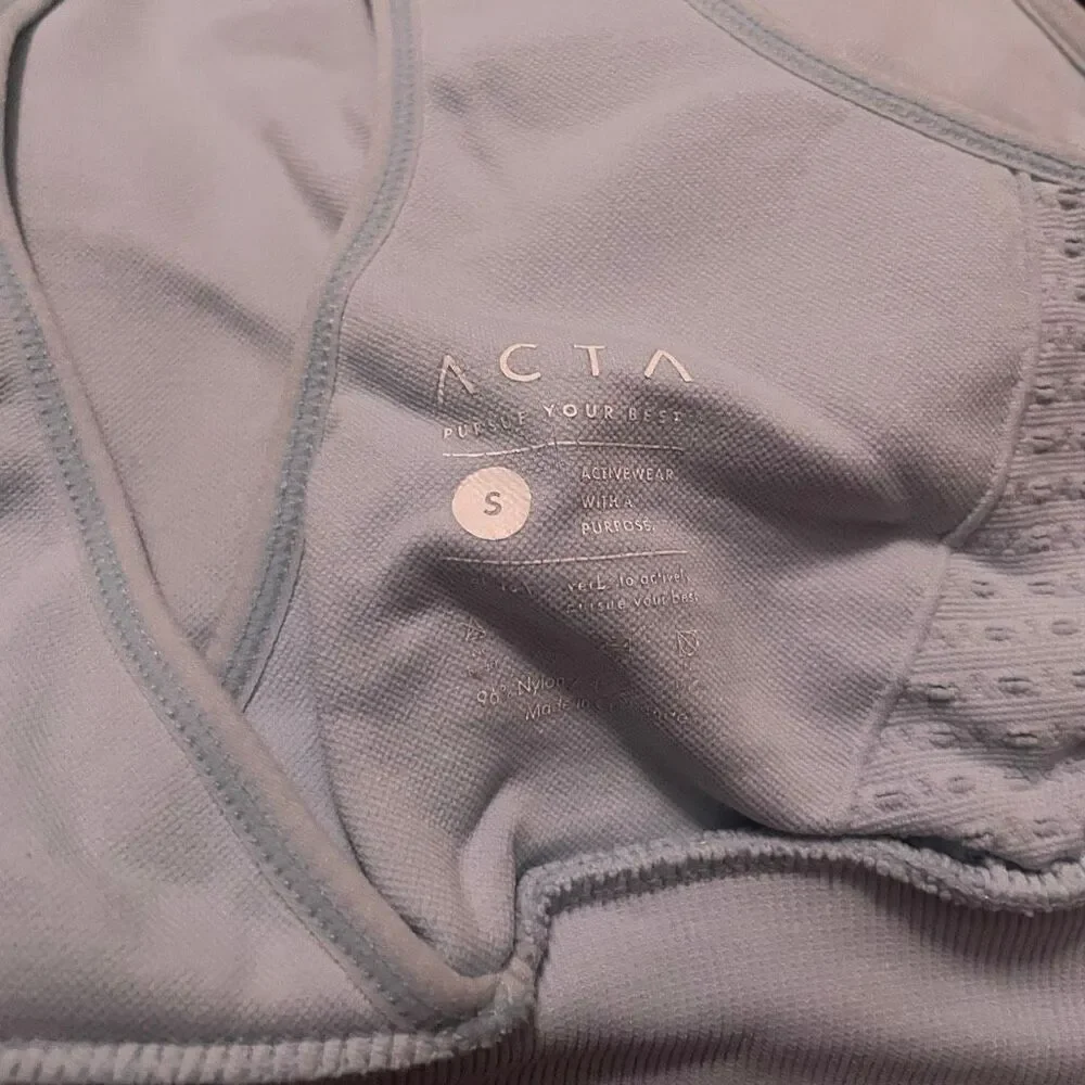ACTA Wear Small Sports Bra Blue Open Back High Neck